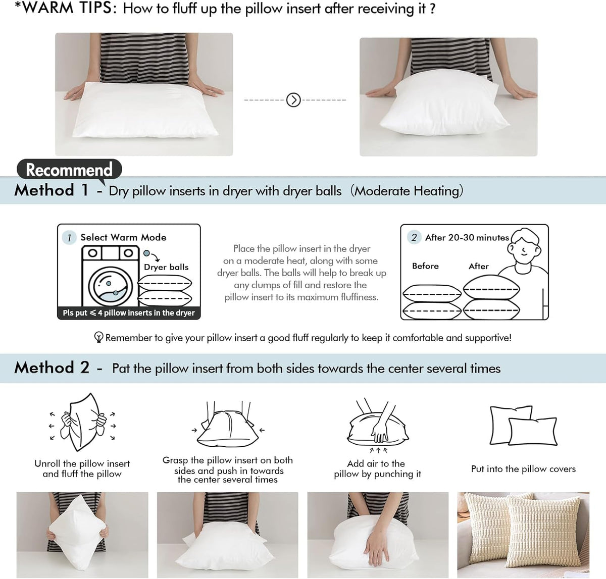 MIULEE two-pack pillow inserts come ready for quick arrangement