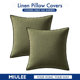 MIULEE packaging and care label illustrating easy care for olive green shams