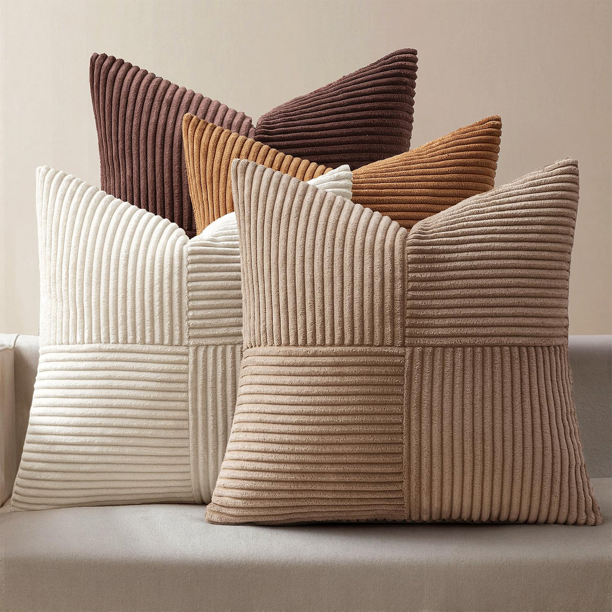 MIULEE patchwork striped corduroy cover 18x18 enhances sofa texture and neutral appeal