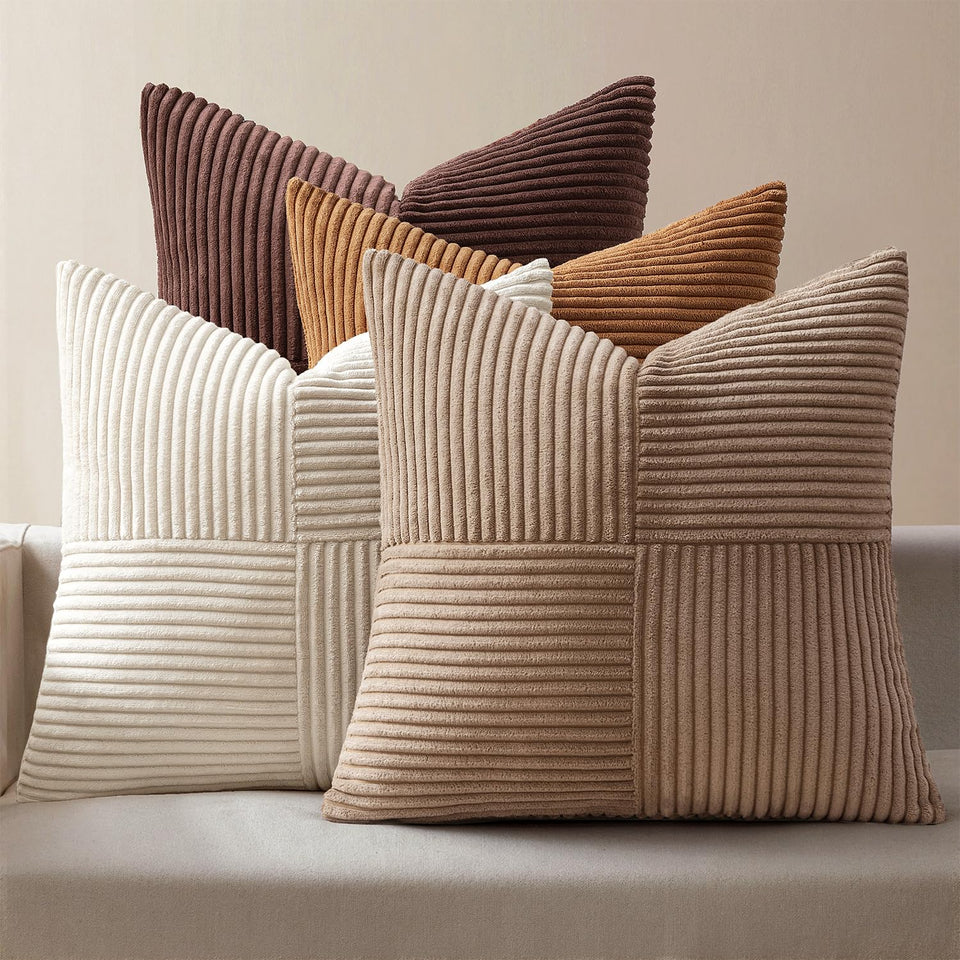 MIULEE patchwork striped corduroy cover 18x18 enhances sofa texture and neutral appeal