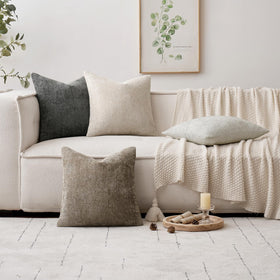 MIULEE beige gray chenille pillow cover complements neutral interiors