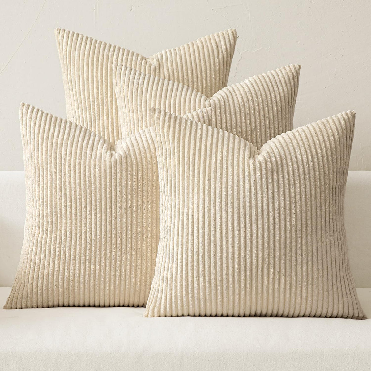 MIULEE beige stripe pillow cover with soft corduroy texture for boho living room styling