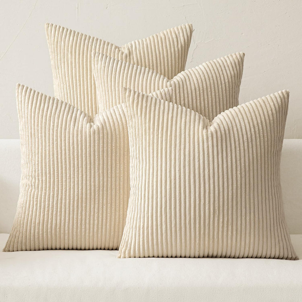 MIULEE beige stripe pillow cover with soft corduroy texture for boho living room styling