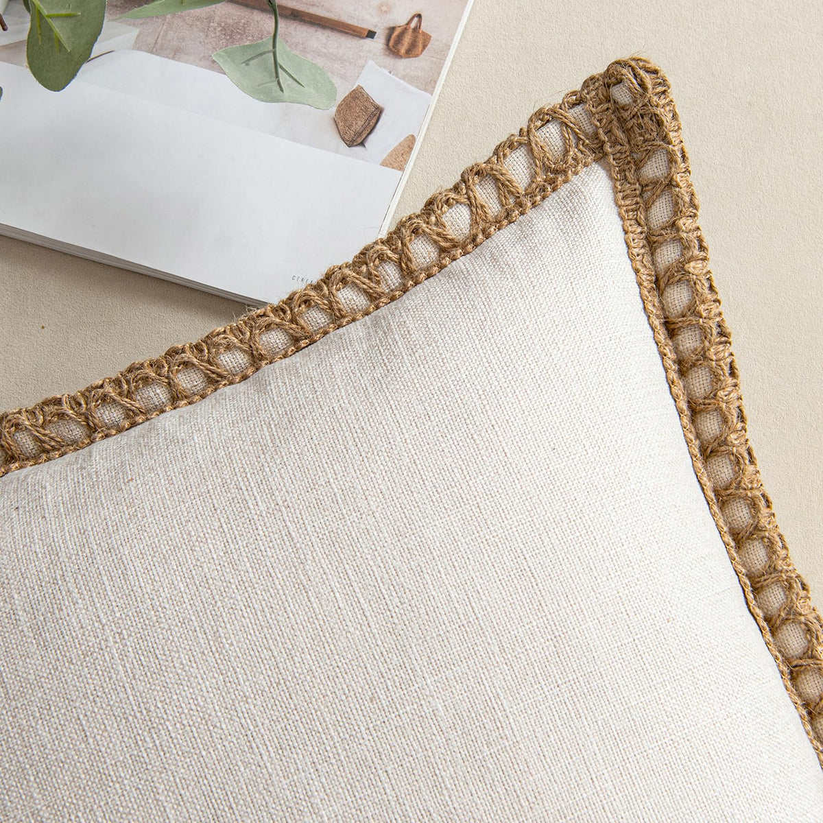MIULEE pillow cover linen texture close-up highlights durable outdoor fabric