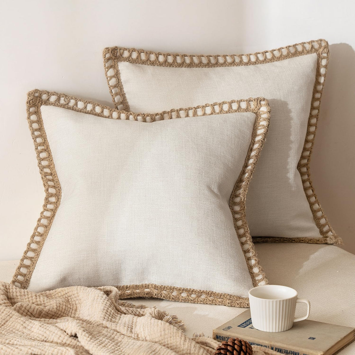 MIULEE pillow cover natural white front view for versatile sofa styling