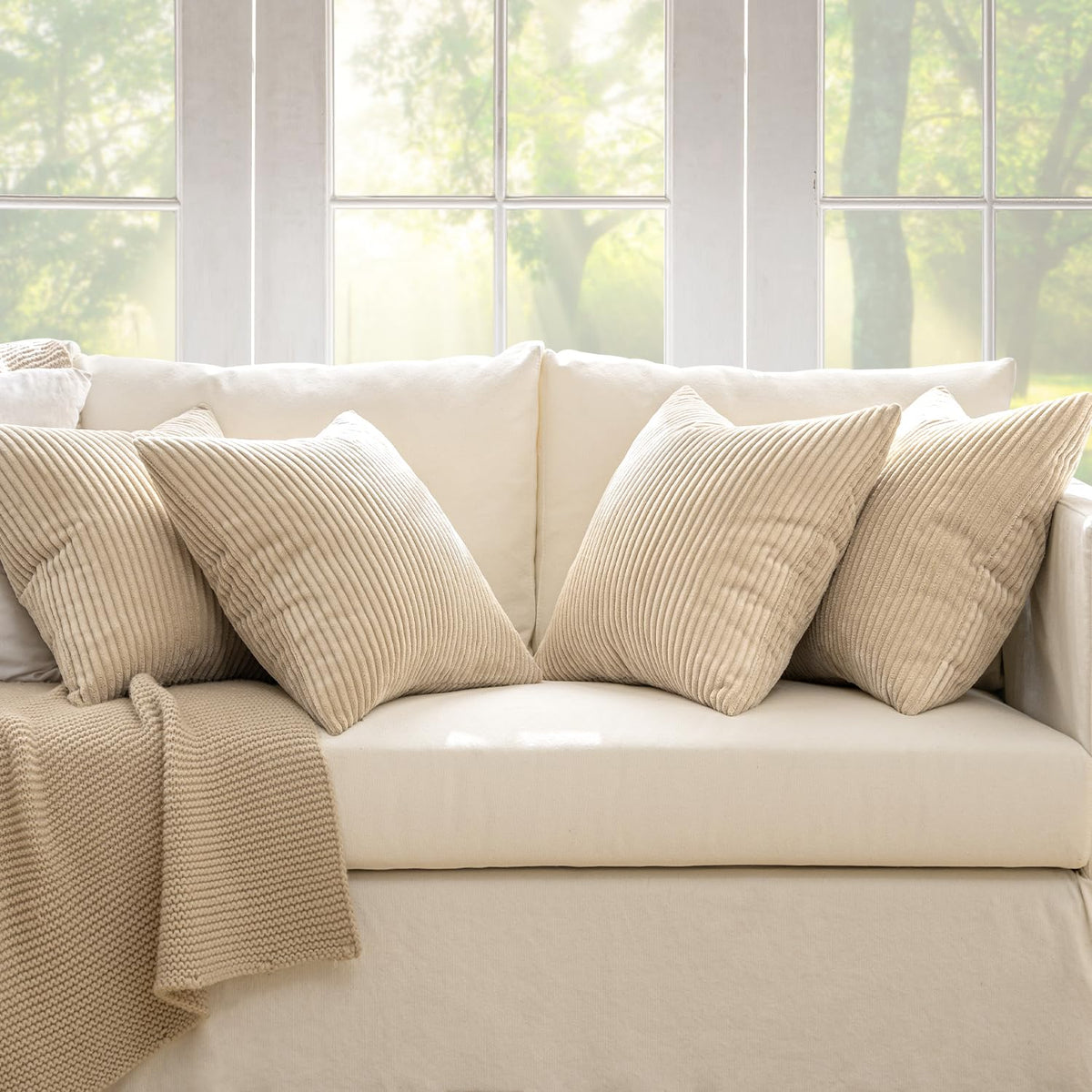MIULEE set of four beige corduroy pillow covers for coordinated interiors
