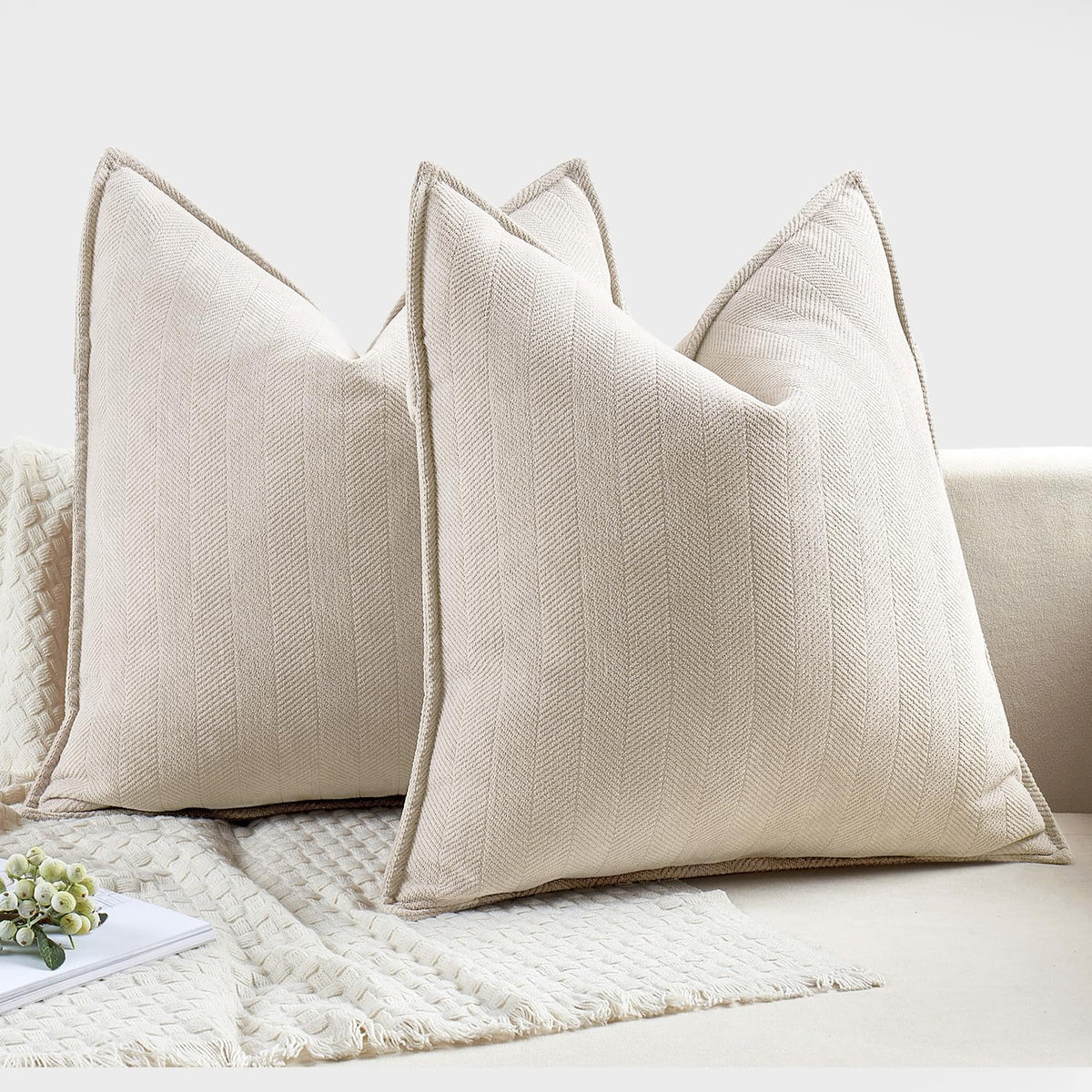 MIULEE cream beige pillow covers on sofa for living room charm