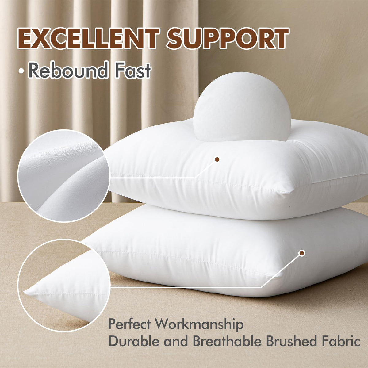 MIULEE pillow insert close-up of smooth polyester cover for lasting durability
