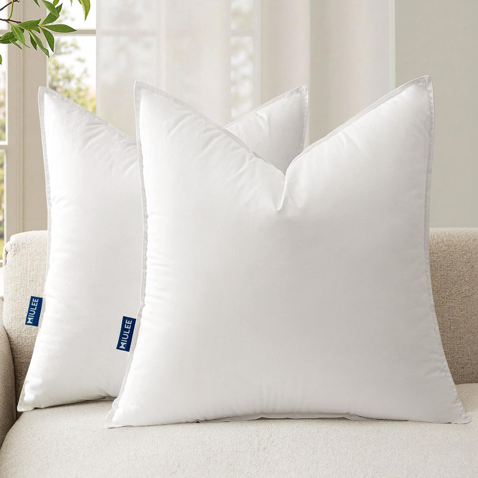 MIULEE pillow inserts 20x20 pack two with breathable cotton cover for sofa and bed