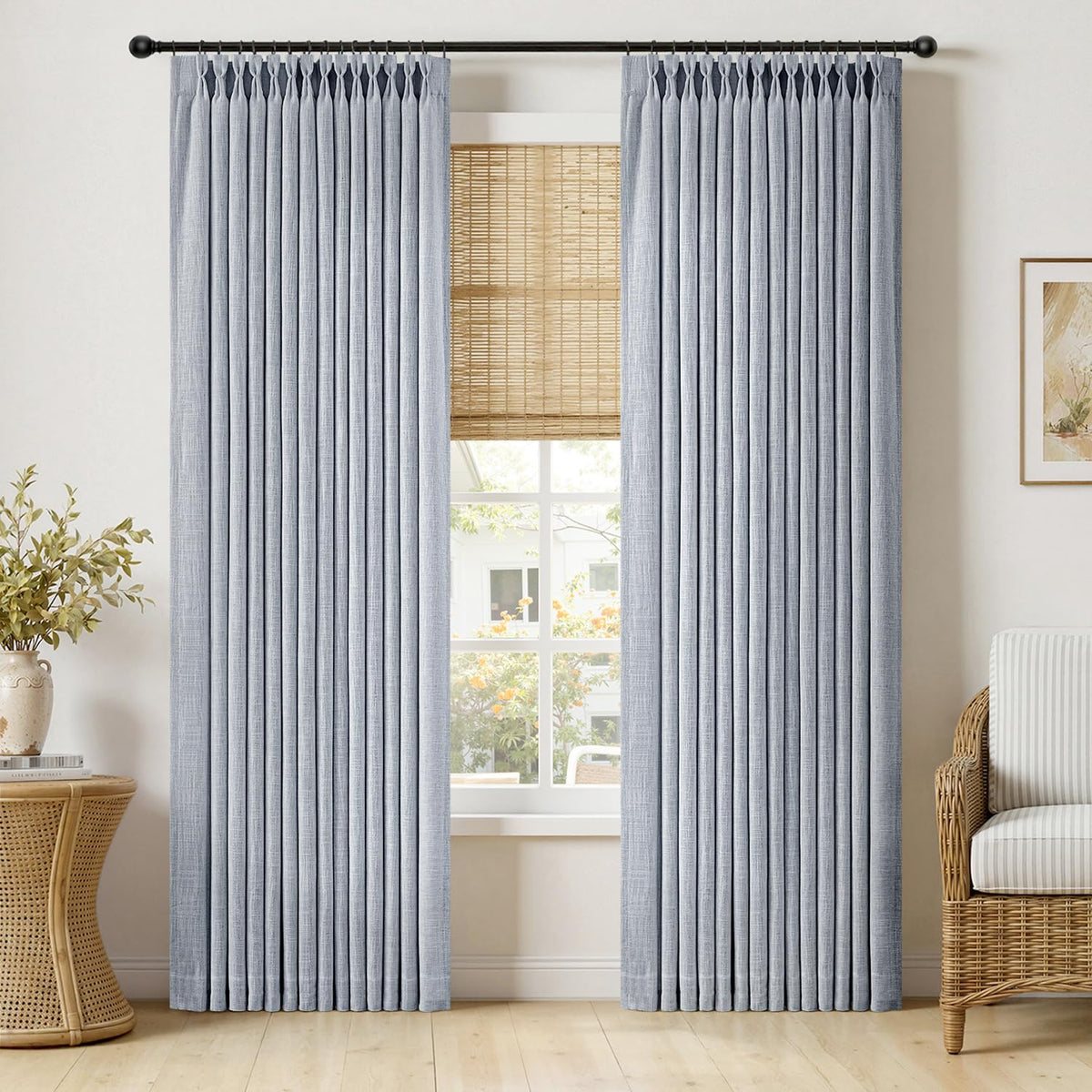 MIULEE pinch-pleated linen curtains with 84-inch length provide tailored drape and light diffusion.