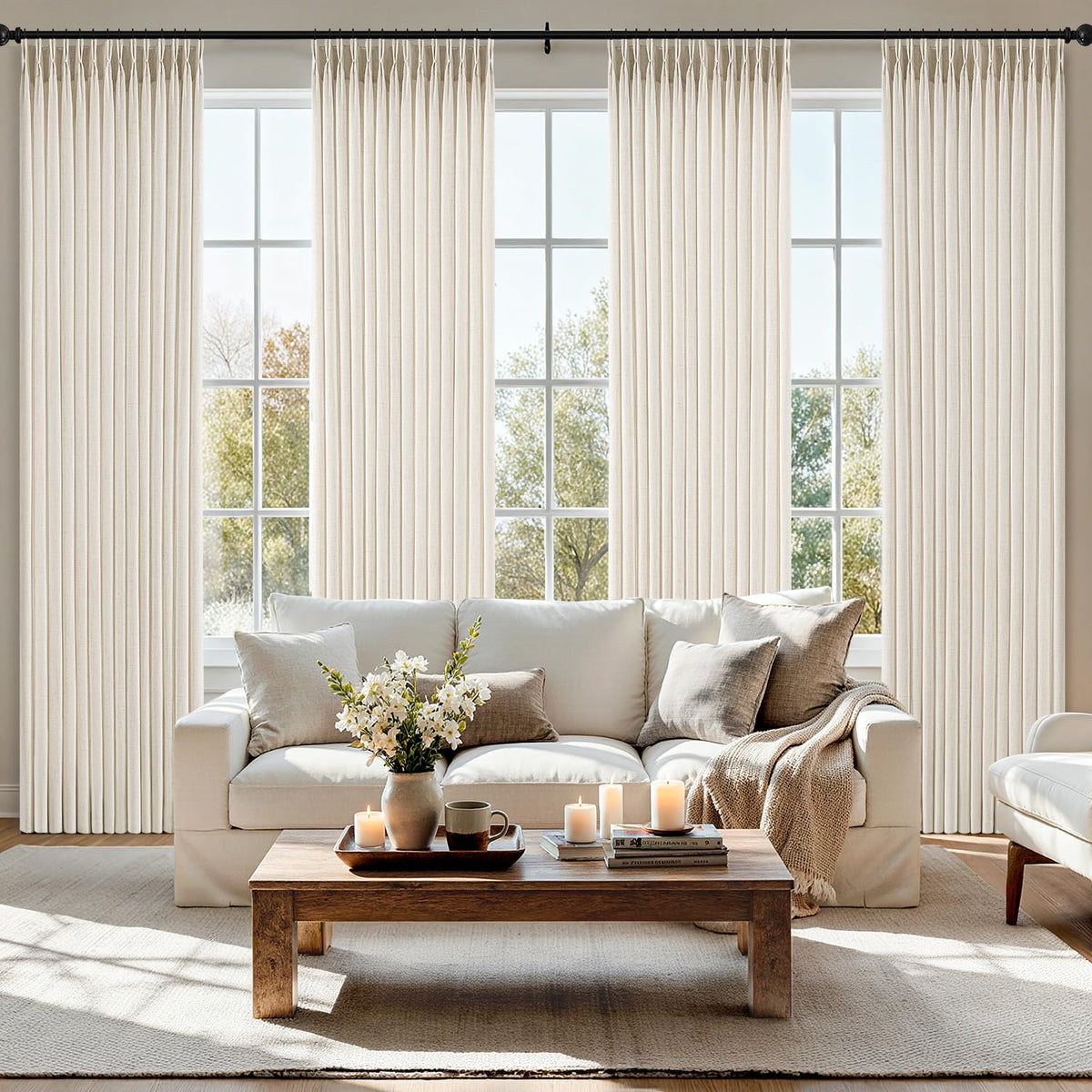 MIULEE Pinch Pleated Linen Curtains texture shows premium fabric and light filtering.
