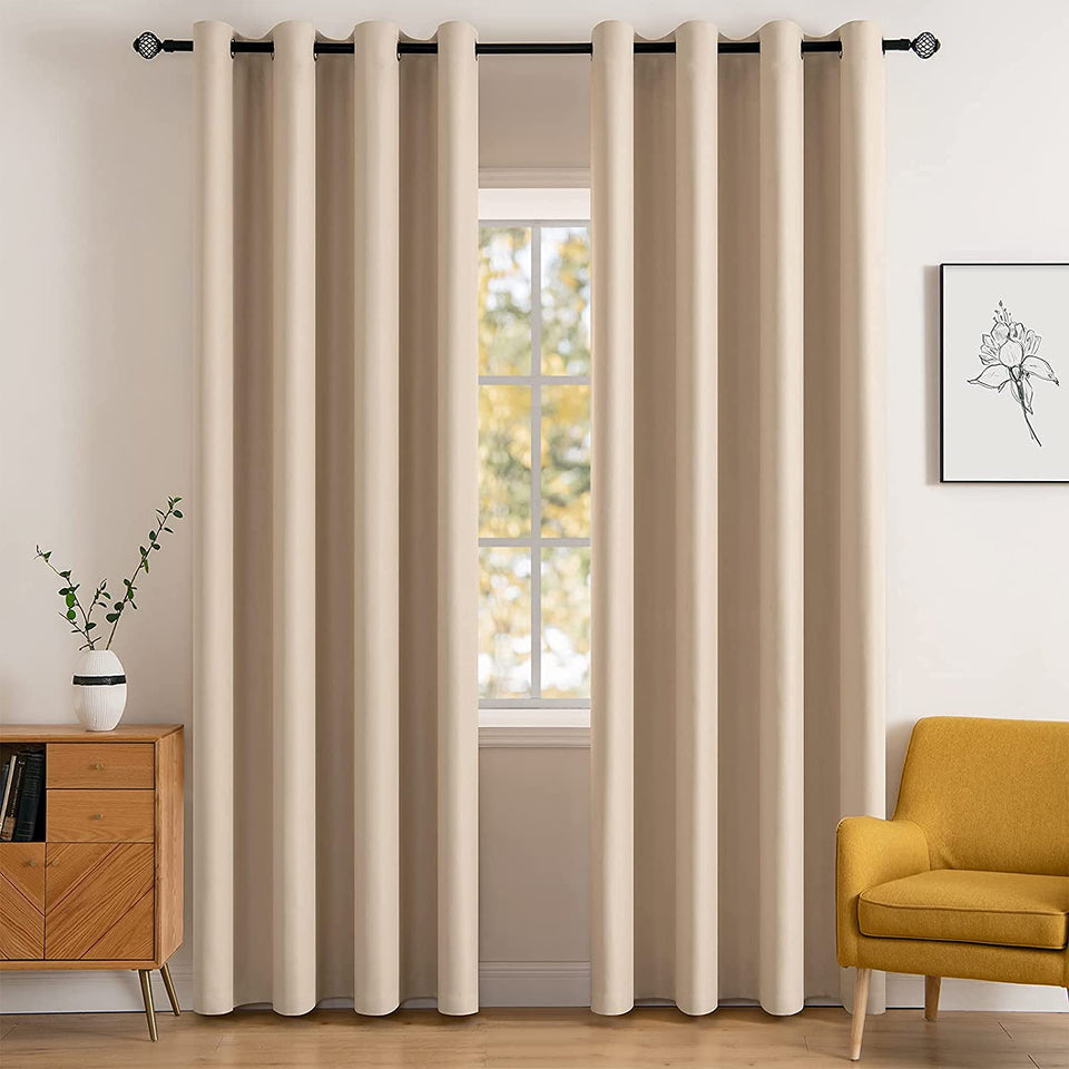 MIULEE beige room darkening curtains 52x84 blocking light while keeping a cozy vibe.