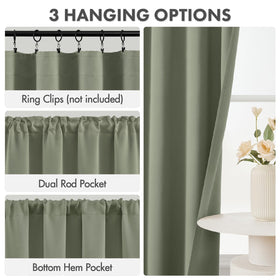 MIULEE sage green blackout curtains fabric close-up highlights matte finish and 225 GSM thickness.