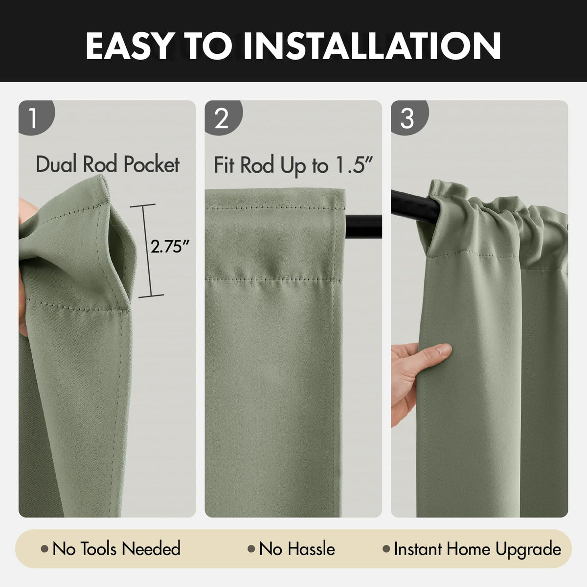 MIULEE sage green blackout curtains privacy and light control in bright room.