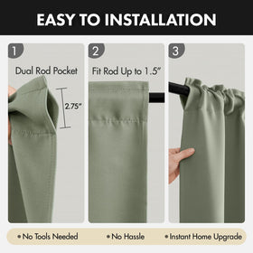 MIULEE sage green blackout curtains privacy and light control in bright room.