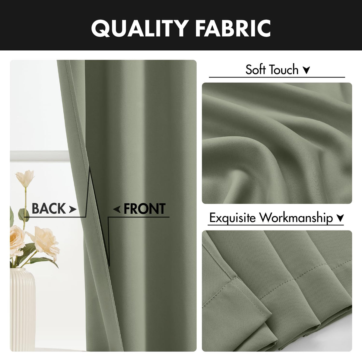 MIULEE sage green blackout curtains thermal insulated weave helps regulate temperature.