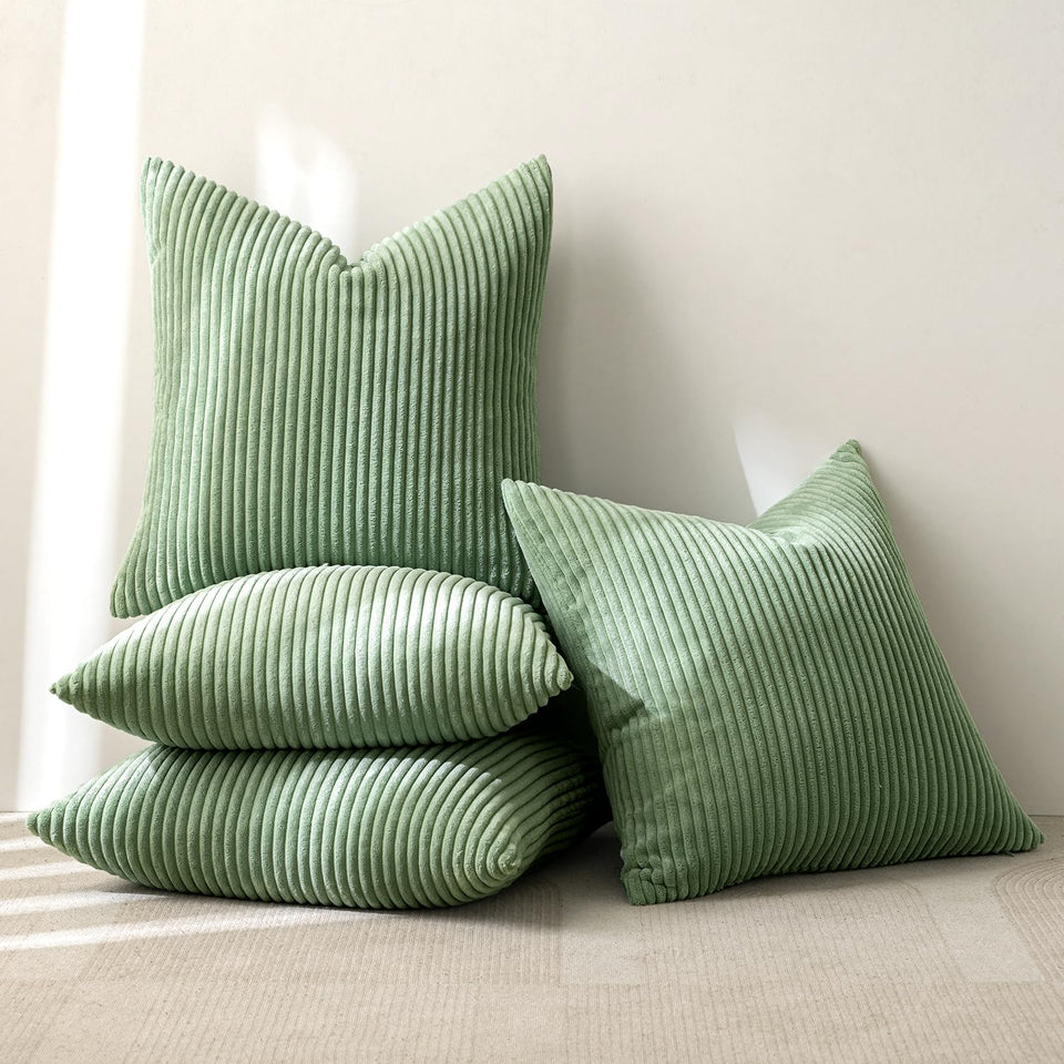 MIULEE sage green boho stripe pillow cover adds a cozy living room accent.