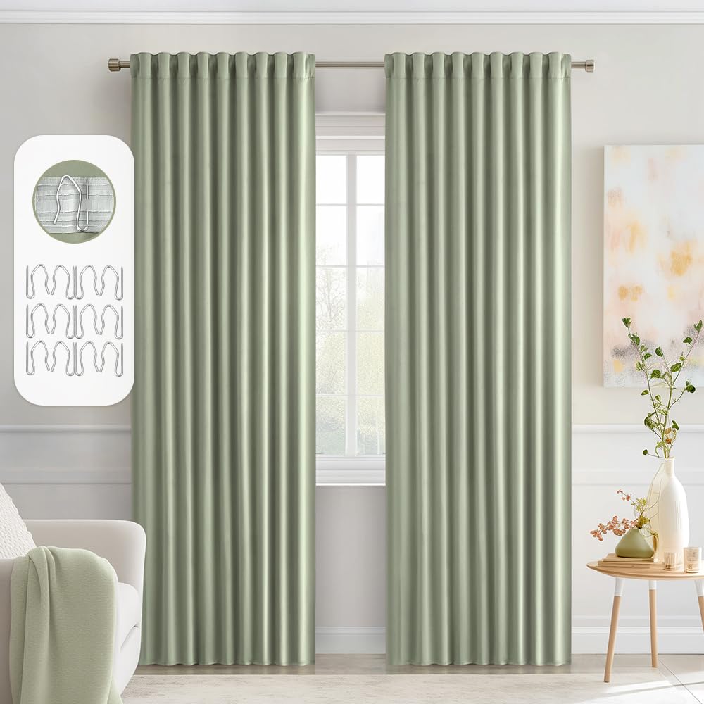 MIULEE sage green curtains closeup showing rich color and soft drape for a cozy living space.