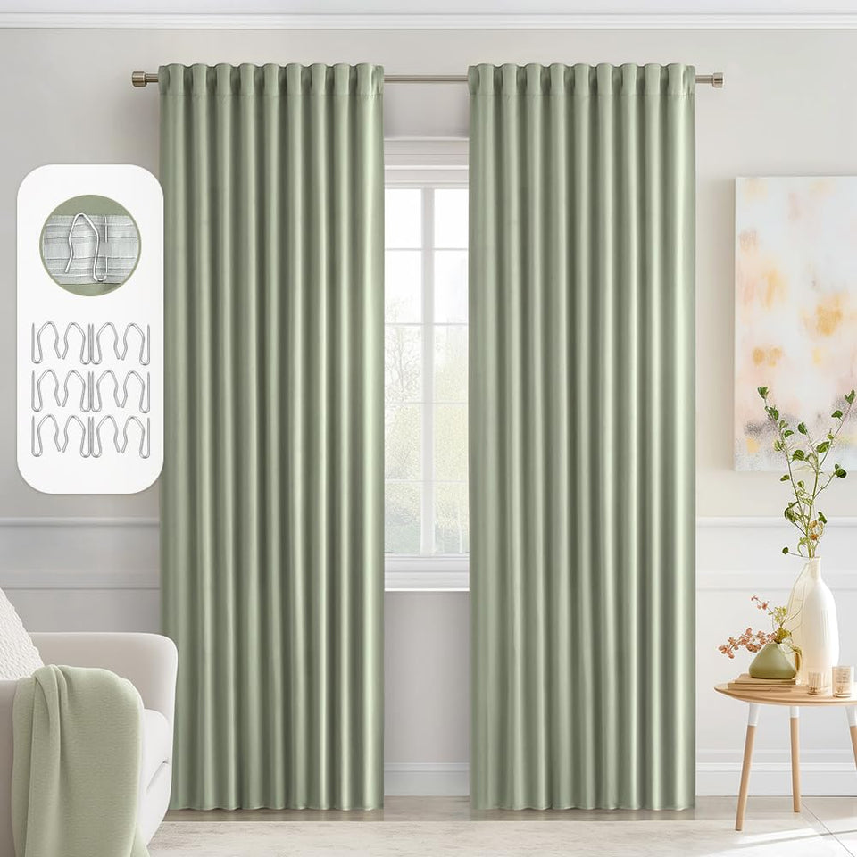 MIULEE sage green curtains closeup showing rich color and soft drape for a cozy living space.