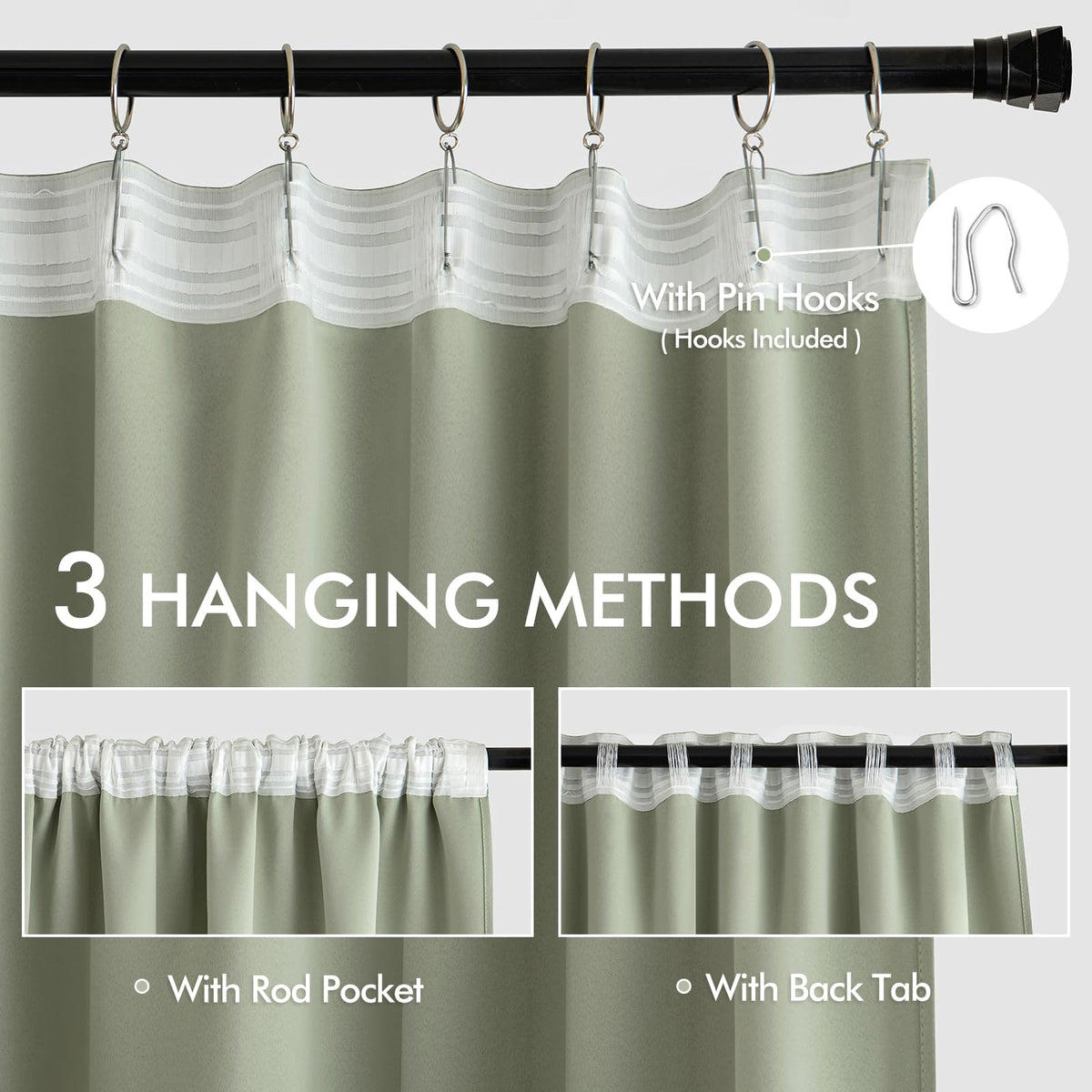 MIULEE sage green curtains with rod pocket provide easy installation on standard rods.