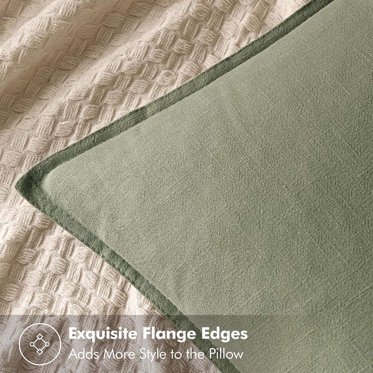 MIULEE sage green linen pillow cover flange-edge detail adds rustic farmhouse charm