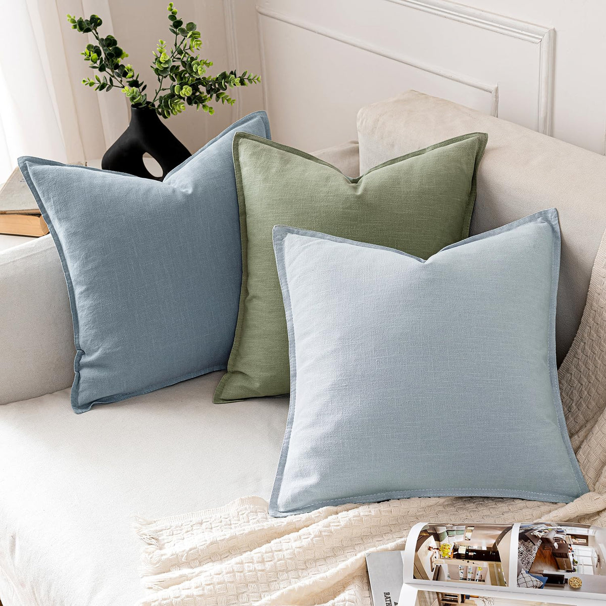 MIULEE sage green linen pillow cover set of two ready to refresh sofas