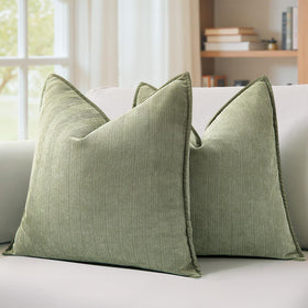 Miulee sage green pillow cover 18x18 on sofa with plush chenille texture.