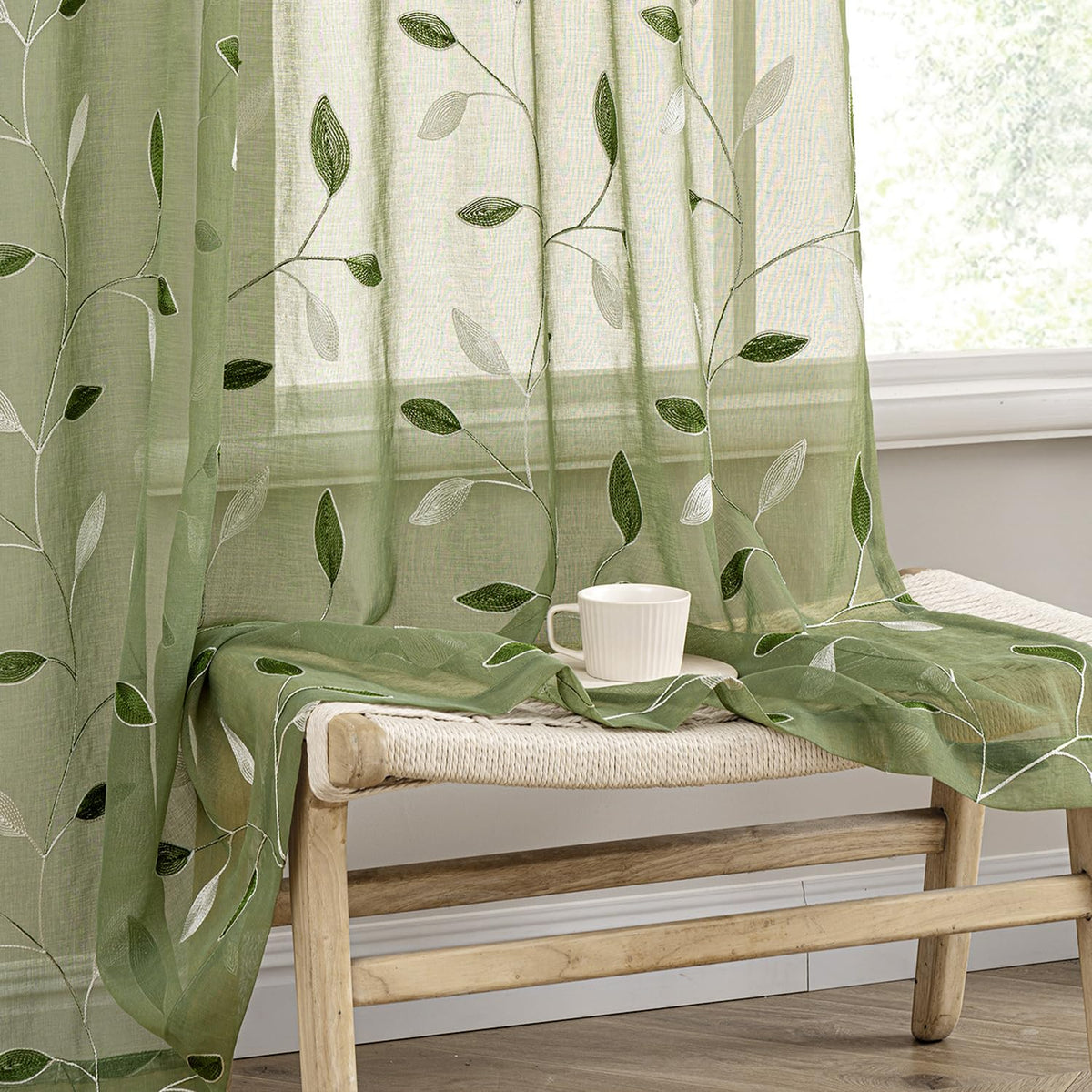 MIULEE Sage Green Sheer Curtains show soft texture for bright, private rooms.
