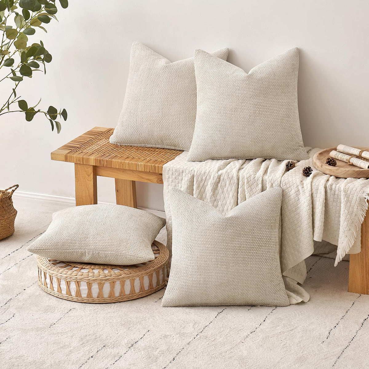 MIULEE set of four pillow covers cream complements sofas and beds.