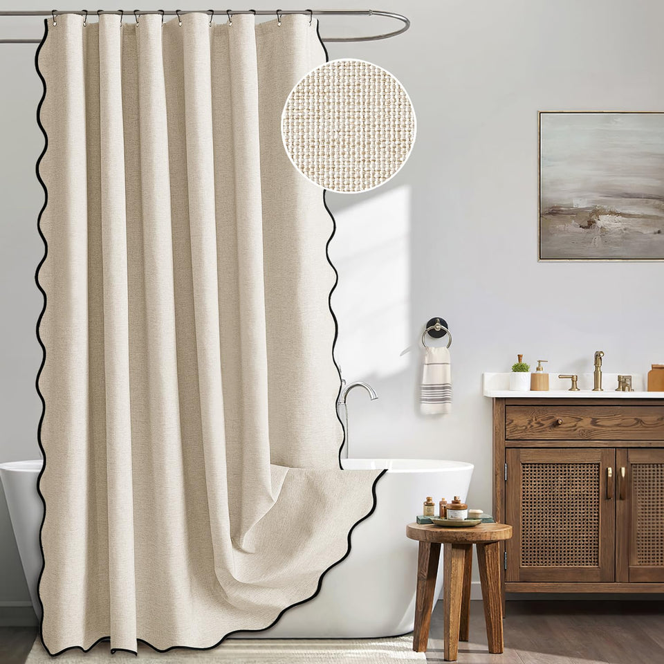 MIULEE shower curtain with scalloped edge and black border adds elegant style and privacy.