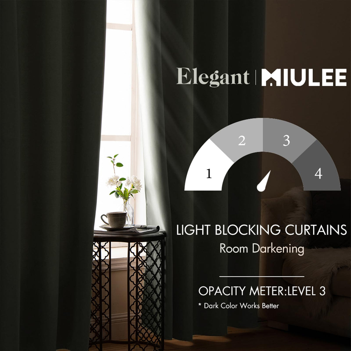 MIULEE silver grommet top blackout curtains with 8 grommets for smooth opening.