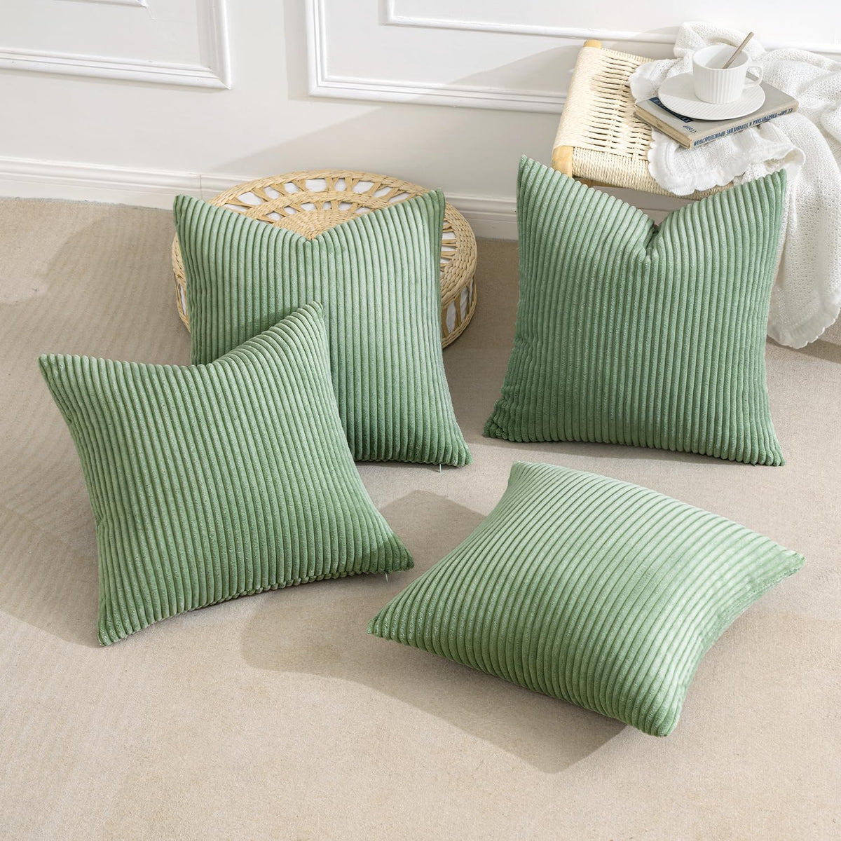 MIULEE soft farmhouse decor pillow covers set enhances sofa styling.