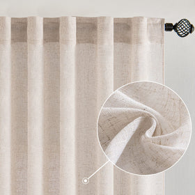 Close-up of MIULEE linen blend fabric, showcasing soft texture and durable weave
