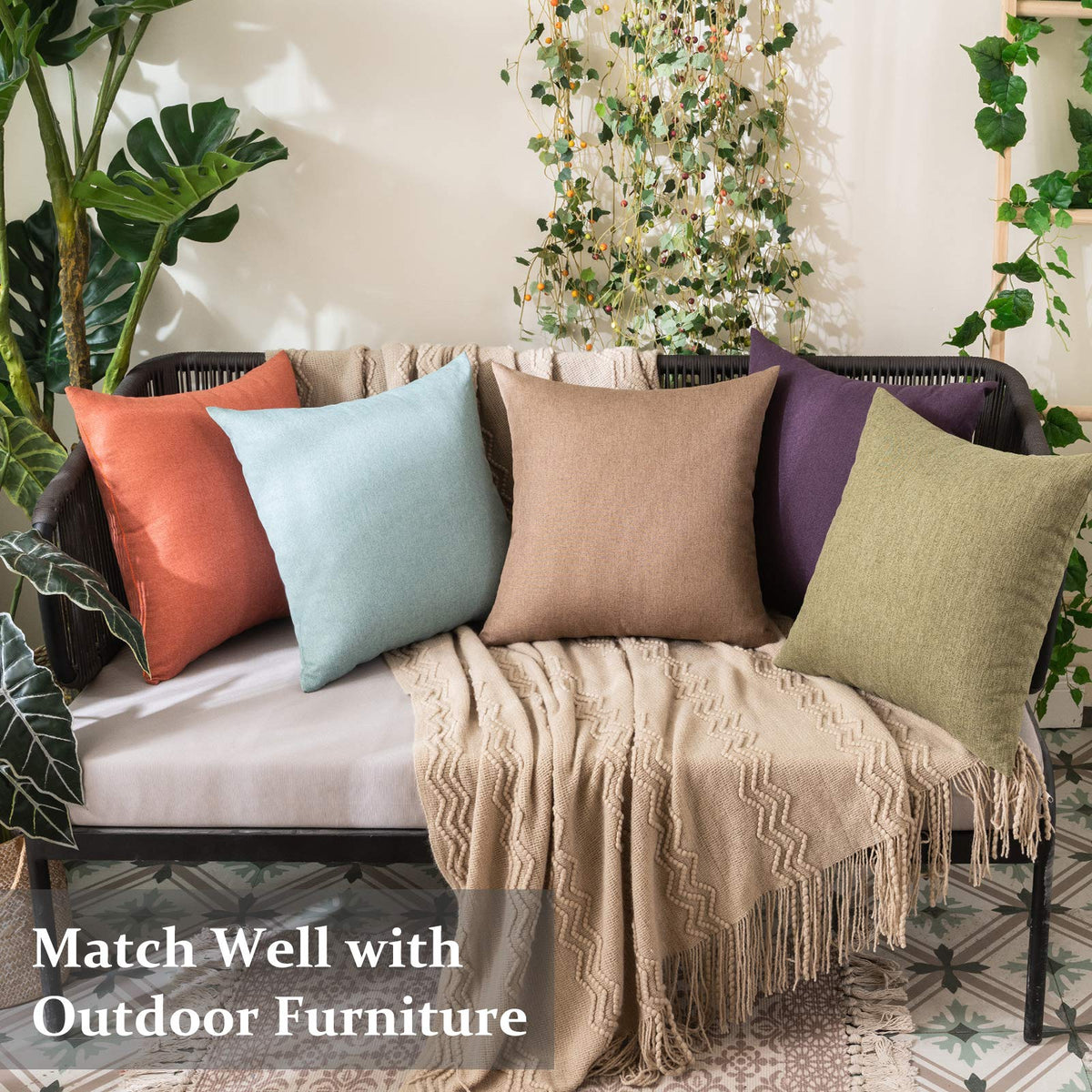 MIULEE solid color outdoor pillow cover complements furniture styles.