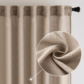 MIULEE Taupe Linen Curtains close-up texture showing rich linen blend and durability.