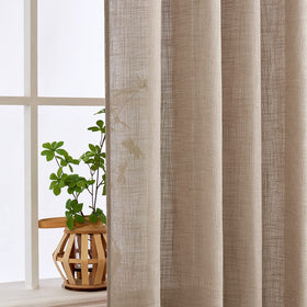 MIULEE Taupe Linen Curtains privacy-friendly fabric diffuses light without full opacity.
