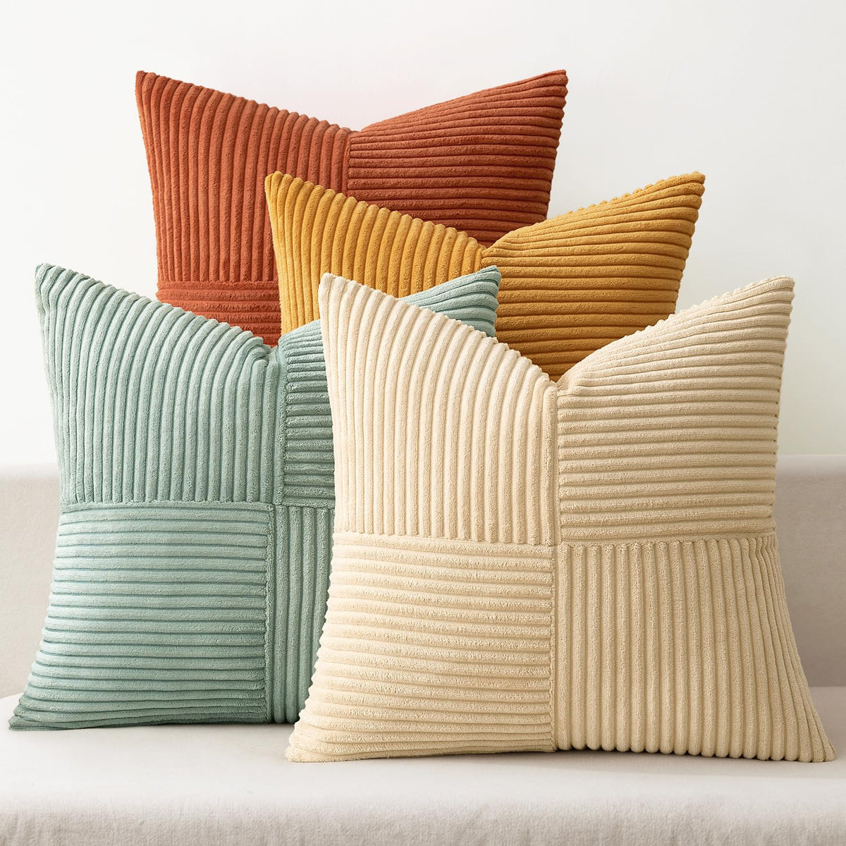 MIULEE teal-orange patchwork striped cover adds cozy modern style to your sofa
