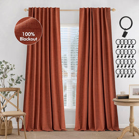 MIULEE terracotta blackout curtains with back tab for secure hanging and privacy.