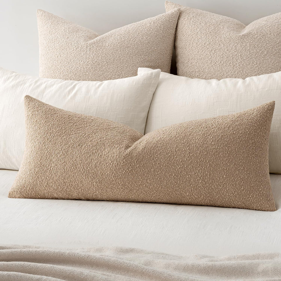MIULEE textured boucle pillow cover khaki with loop texture for stylish decor.