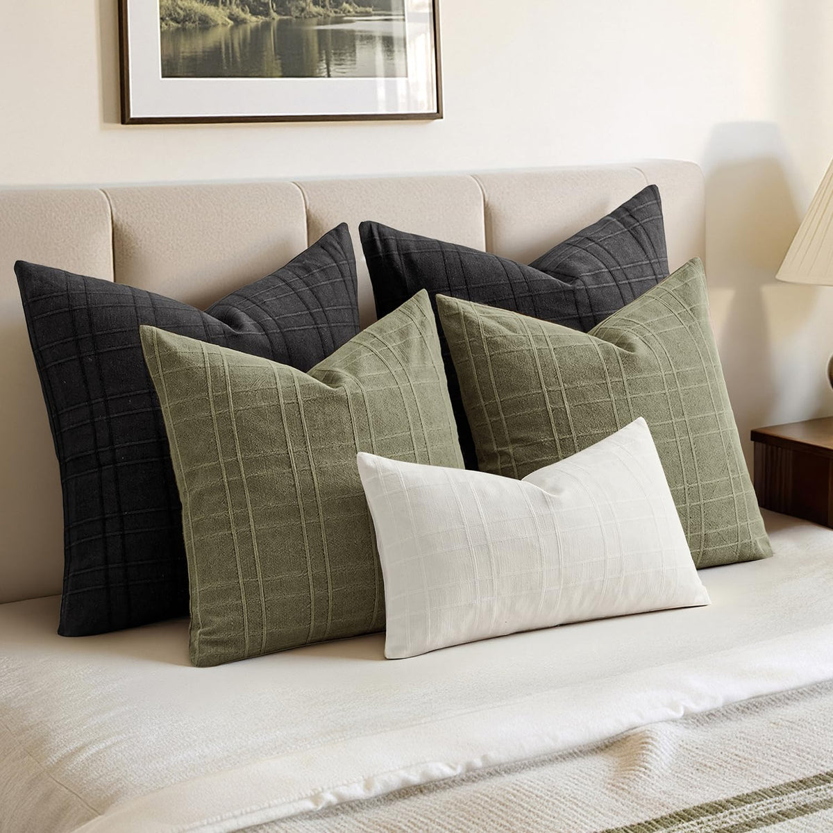 MIULEE textured linen pillow cover with check pattern for versatile decor