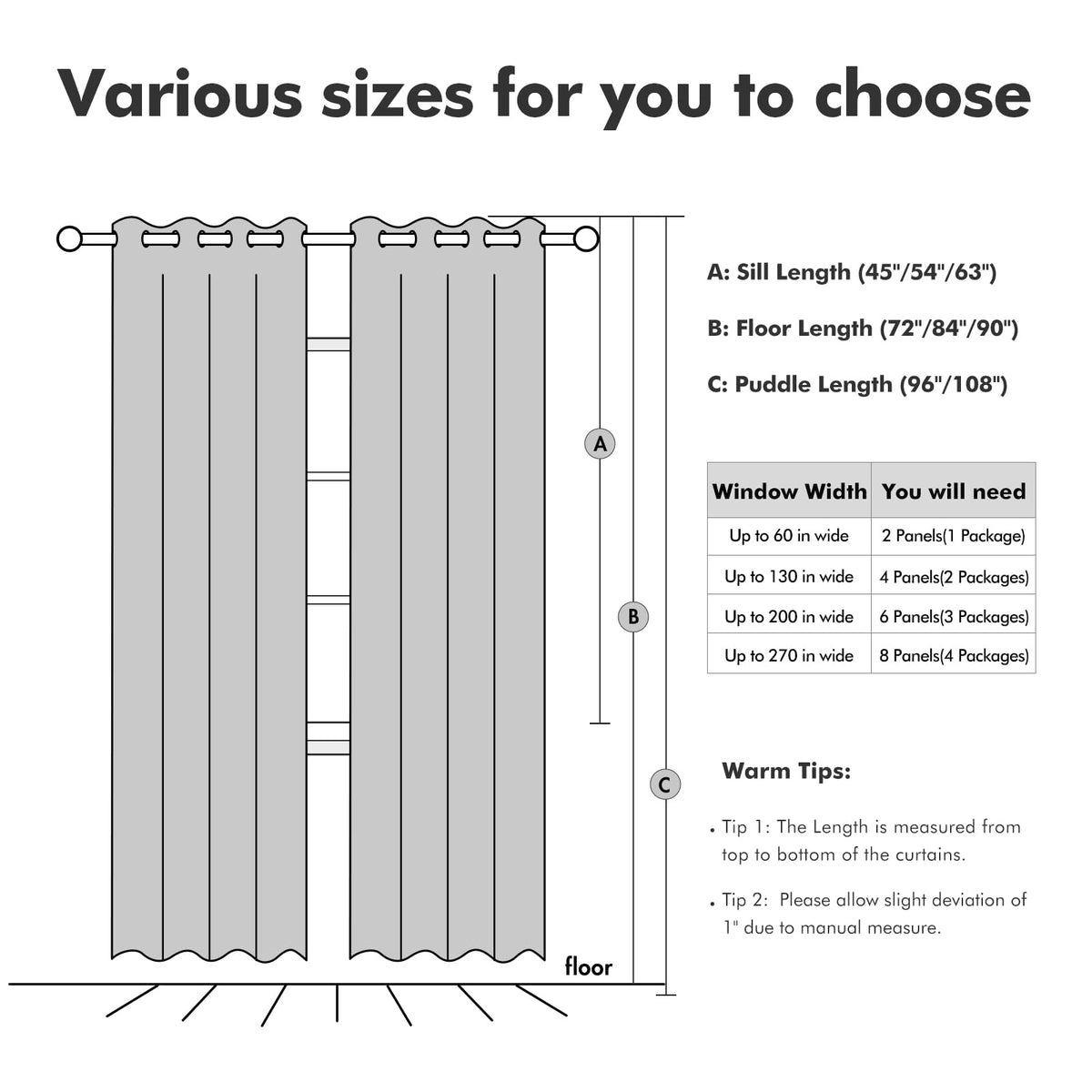 Two-panel 62x84 curtains with 1.6 inch grommets for quick hanging