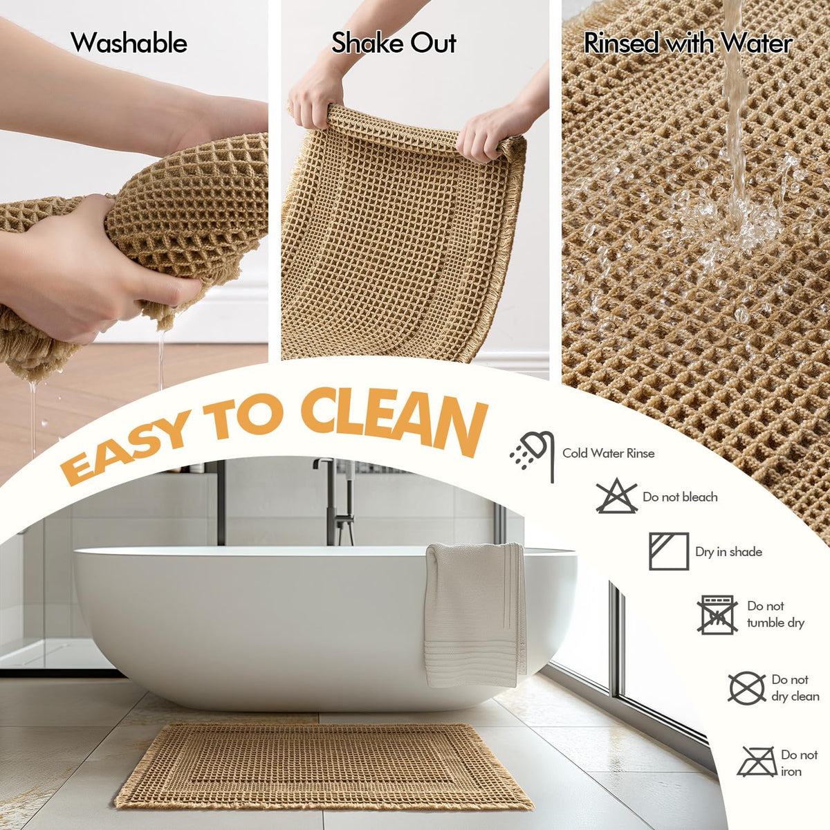 MIULEE two-piece brown bath mat set in a cozy bathroom scene.