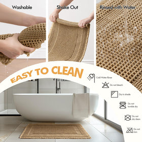 MIULEE two-piece brown bath mat set in a cozy bathroom scene.