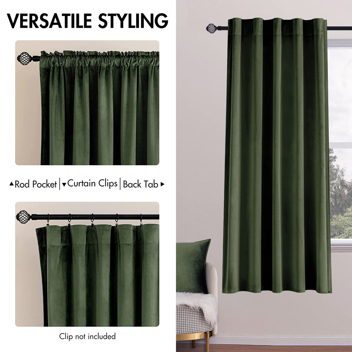 MIULEE Velvet Curtains offer 2-in-1 hanging options: rod pocket and back tab.