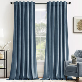 MIULEE velvet curtains in dusty blue show soft luxurious texture and drape