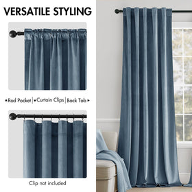 MIULEE velvet curtains dusty blue hung with rod pocket for easy setup