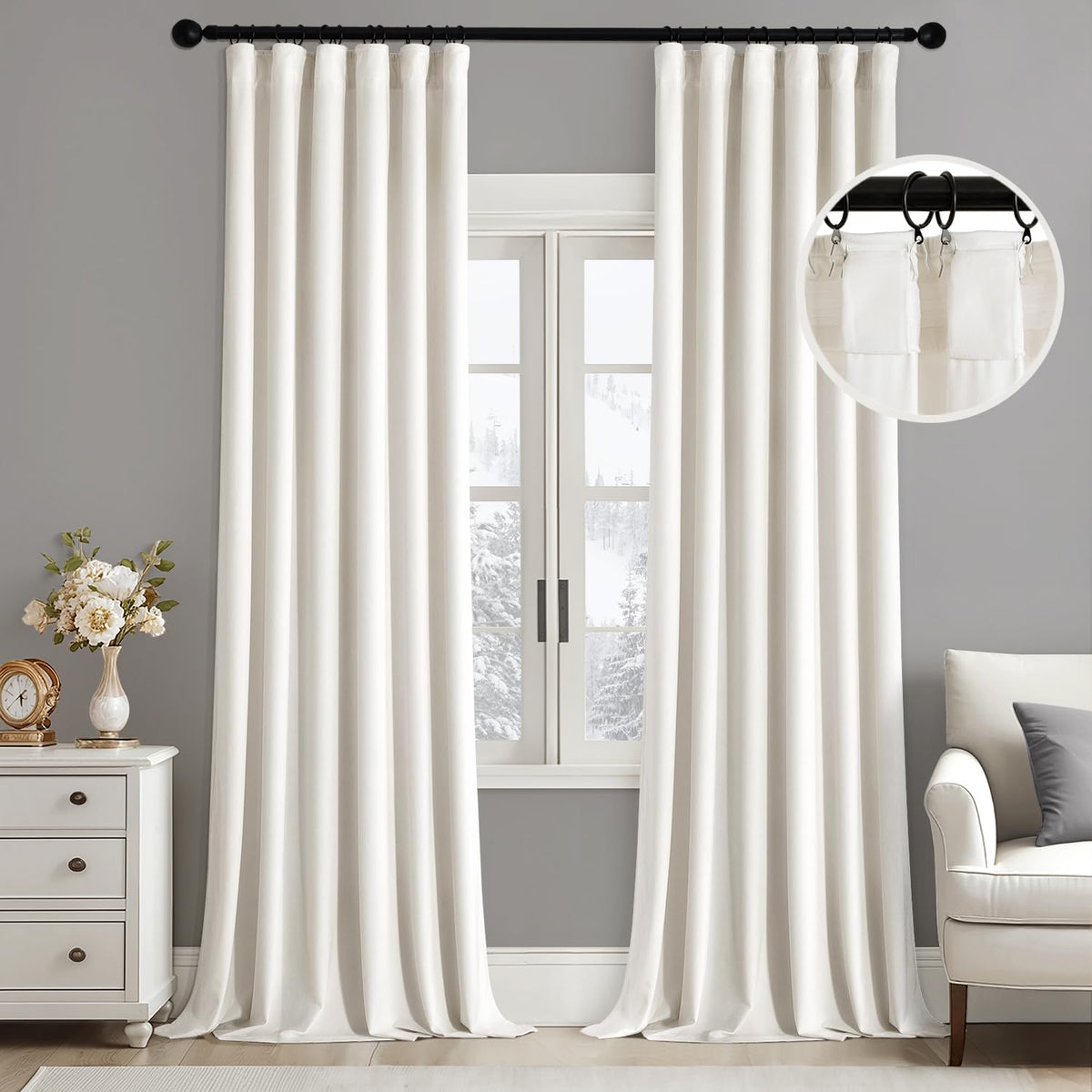 MIULEE velvet curtains close-up texture shows soft fabric and cream color