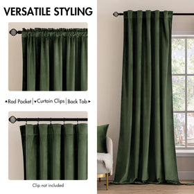 MIULEE velvet curtains olive green hung on rod-pocket for refined look