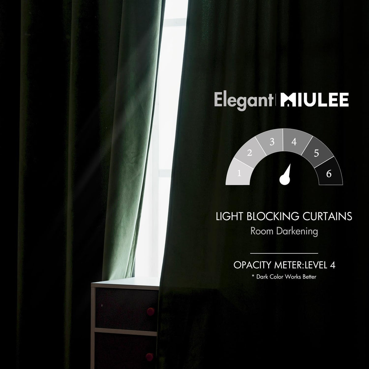 MIULEE velvet curtains olive green dark mode image shows light-blocking potential