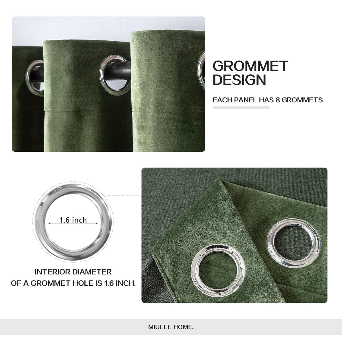 MIULEE olive green velvet curtains with light-blocking capability for cozy evenings.